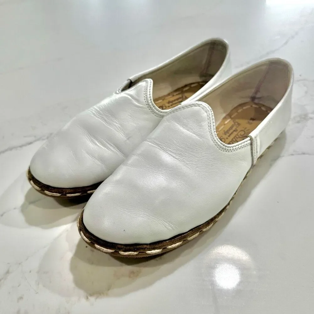 Sabah Handmade Slip On Loafers. White. Size Women’s 39/US9